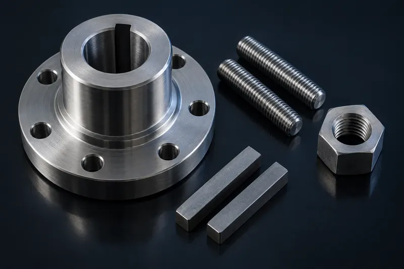 Coupling half, studs, nut and keys