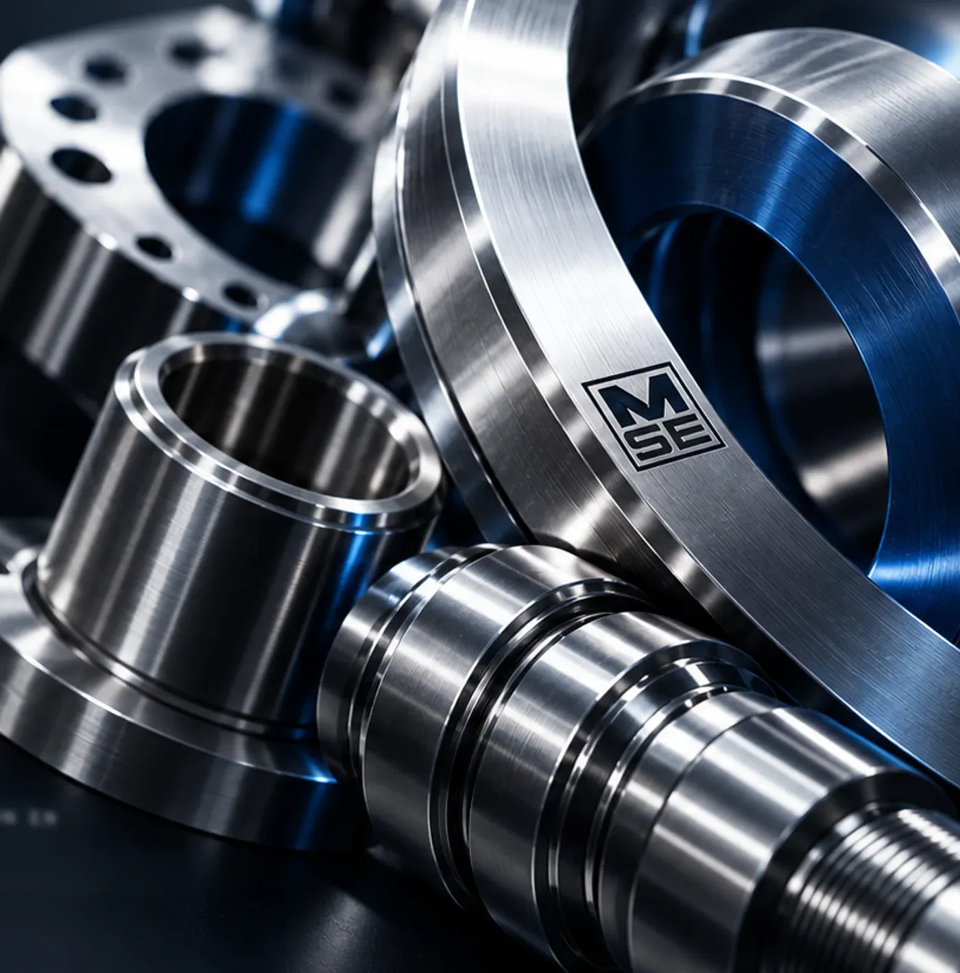 Machined stainless flanges, bushes and a pump shaft
