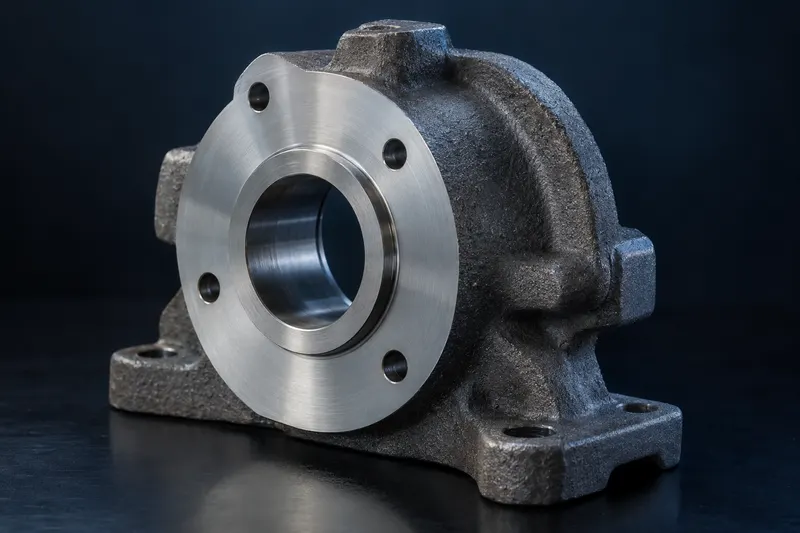 Cast housing with a machined face and bore