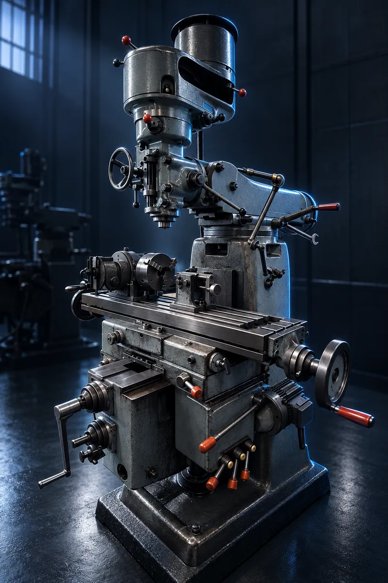 Turret milling machine with a dividing head and chuck mounted on its table
